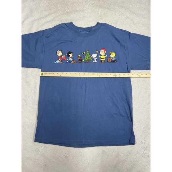 Vintage Y2K Peanuts Charlie Brown Christmas Snoopy Blue T-Shirt Men's Size Large - Picture 5 of 7